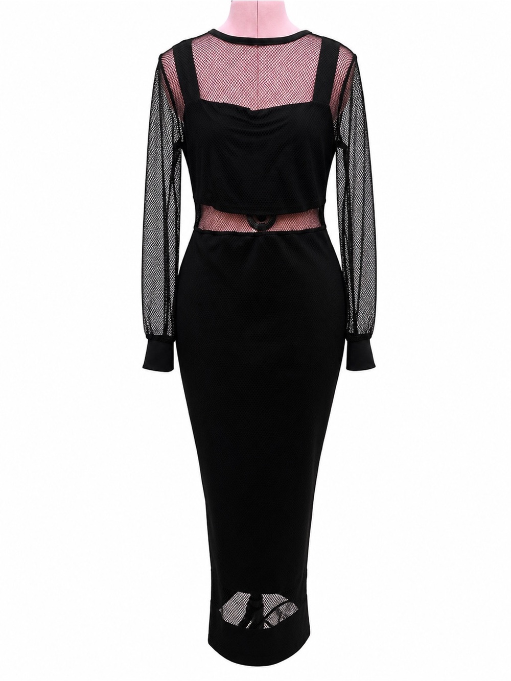 Nina Parker Black Mesh Illusion Cutout Midi Dress | Size M/L
